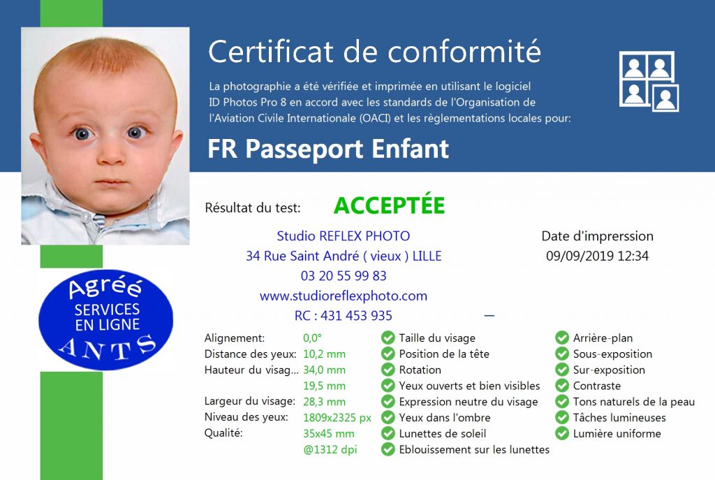 certificat conformité photo identité bébé